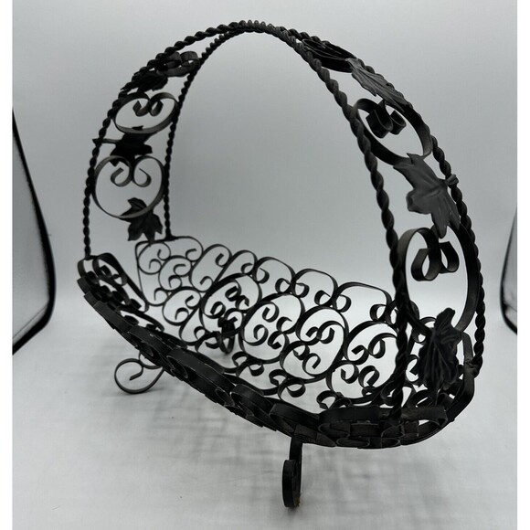 Vintage Wire Fruit Basket Black Made In Spain w/ Handle Home Decor - Picture 5 of 16